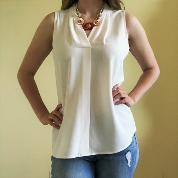 New Calvin Klein Off-White Sleeveless Blouse - Picture 2 of 4